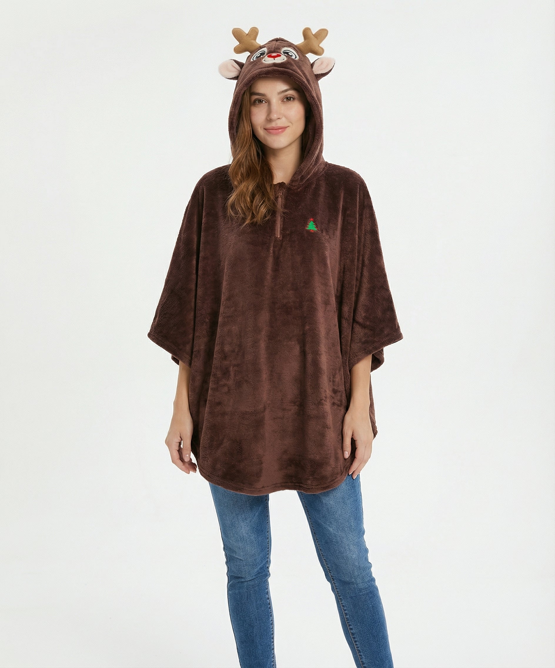 Ruana de Reno Rudolph Café Adulto